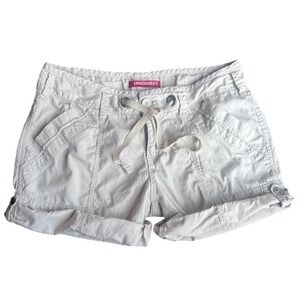 Y2K Unionbay Women Khaki Cargo Shorts Size 11 Low Rise Drawstring Utility Cotton